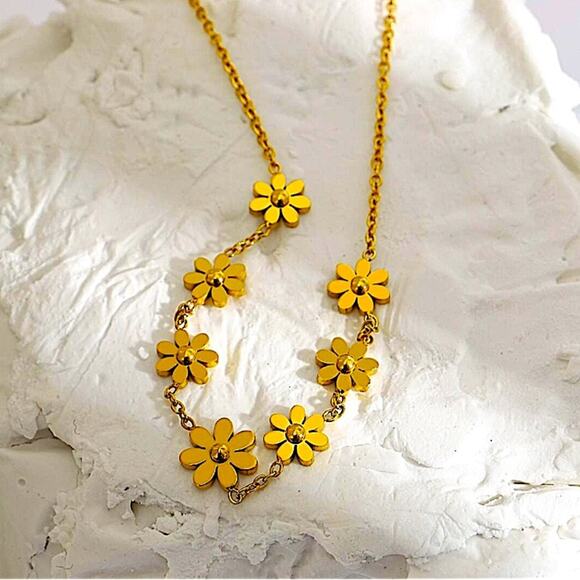 Gold Plated Daisy Necklace, Stainless Steel, Flower, Dainty - Picture 6 of 9